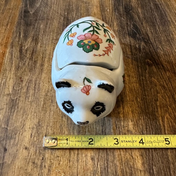 Vintage Panda Hand Painted Floral Ceramic Trinket Box by Prstige - Picture 7 of 8